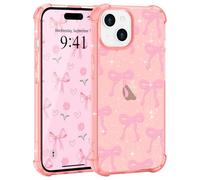 LAOPONUT - Custodia trasparente per iPhone 15 da 6,1 pollici, con fiocco e cuori, custodia trasparente per telefono per donne e ragazze, antiurto, protezione contro le cadute, antigraffio, con grandi
