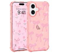 LAOPONUT - Custodia trasparente per iPhone 16 da 6,1 pollici, con fiocco e cuori, custodia trasparente per telefono per donne e ragazze, antiurto, protezione contro le cadute, antigraffio, con grandi