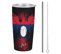 Laos Lao Flag America Eagle Bicchiere termico in acciaio inossidabile da 20 once, tazza da viaggio per auto a doppia parete sottovuoto con coperchio e cannuccia per uomini e donne, regali di caffè