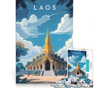 Laos Temple Illustration Puzzle da 1000 pezzi | Per il divertimento in famiglia l'interazione genitore-figlio la riduzione dello stress regali 26x38cm