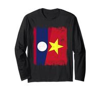 Laos Vietnam Half Flag Laotiano Vietnamita Storia Maglia a Manica