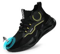 LAoutun Scarpe da ginnastica di sicurezza da uomo e da donna, con puntale in acciaio, traspiranti, leggere, da lavoro, da costruzione, industriali, con puntale in acciaio, Low Top 0251 Nero, 44 EU