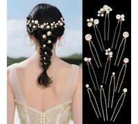 LAOYEFACAI 12 Stück Perlen Haarnadeln U-Förmige Braut Haarschmuck Hochzeit Braut Perle Haar Zubehör Perlenhaar Damen Mädchen für Hochzeiten Alltag Partys Tänze