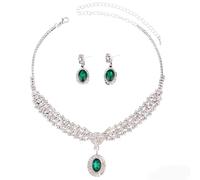 LAOYEFACAI 2 parti donna cristallo gioielleria set vergogna di sposa gocce collano & orecchini, scintilla di nozze accessorio regalo per sposa (Green)