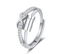 LAOYEFACAI Antistress Anello Donna Argento 925 e Bracciale Regolabile A Mia Figlia Anello Anello Girevole Regolabile Con Perline D'Ansia Sollievo Ansia Per Donne E Ragazze Fidget Anello (Argento)