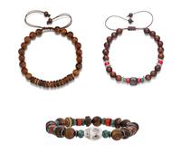 LAOYEFACAI Bracciale perline uomini Teschio perline vintage turchese perline di legno filo Stretch Bracciali Uomo Regolabile Nero cristallo Bracciale perline Bracciale uomo (1)