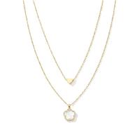 LAOYEFACAI Collana Trifoglio Donna a Due Piani con Pendente Trifoglio Perlaceo, Impermeabile Regolabile - Placcata Oro 14K, Regalo (White)