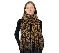 LAOYEFACAI Sciarpa Invernale Da Donna Sciarpa leopardata Stola da donna Sciarpe e scialli caldi Per Regali Da Donna Per donna sciarpa grande leggera con frange Corte (Khaki)