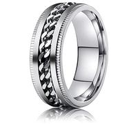 LAOYOU Anello spinner da uomo per alleviare l'ansia, 8 mm, in acciaio inossidabile, nero, anello per ansia, intarsio, catena barbazzale, idea regalo, taglia 6-14, Acciaio inossidabile, Nessuna pietra
