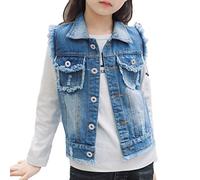 LaoZan Bambine E Ragazze Denim Gilet Giacca Slim Jeans Giacca Senza Maniche Cappotti Giacca Blu 130CM