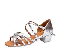 LaoZan Donna Tacco Scarpe da Ballo Latino Bambino Ragazza Performance Sandali Scarpe da Danza Salsa Tango (Argento, Taglia 34)