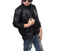 LaoZan Giacca Giubbino PU Pelle Bambino Ragazzo Slim Cappotto Inverno Spesso Giacche Bomber Cerniera Nero 110cm