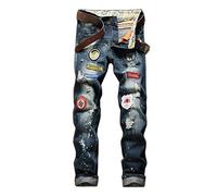 LaoZan Jeans Strappati Uomo Slim Fit Pantaloni Denim Decorative Distrutti Blu 38