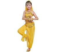 LaoZan Ragazza Costume di Danza del Ventre Pantaloni Abbigliamento Halloween Vestito Bambini Allenamento per la Danza (Giallo(7Pcs), Asia 2XL)