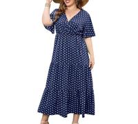 LapaPlus Abito da donna di grandi dimensioni boho estivo maxi - 2025 Locker abito da spiaggia casual lungo abito da festa abito da vacanza tempo libero, Blu, 4XL Plus