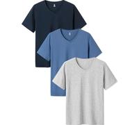 LAPASA Pacco da 3 Maglietta Uomo Cotone Elastico Premium Collo a V T-Shirt Maniche Corte Canottiera Morbida M06 Grigio Chiaro, Blu Grigiastro, Blu Navy 2XL