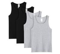 LAPASA Pacco da 4 Canottiere Intime a Costine 100% Cotone da Uomo Slim Fit Canotta Girocollo Allenamento Palestra M35 Nero2, Grigio*2 XL