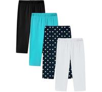 LAPASA Pacco da 4 Leggings Capri in Cotone per Ragazze, Collant Quotidiani e Sportivi Multipack dai 3 ai 13 Anni Primavera/Estate G19 9-10 Anni Nero, Turchese, Polvere di Stelle, Bianco