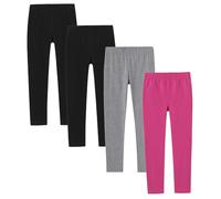 LAPASA Pacco da 4 Leggings per Bambina Lunghi e Capri in Cotone Elastici Comodi per Sport e Quotidiano età 3-13 Anni,11-12 Anni,Lunghi,Nero, Nero, Grigio Melange, Rosa