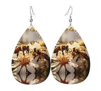 L'ape. orecchini in pelle stampata su entrambi i lati int e forma di gocce d'acqua, creativo, leggero e romanzo, colori vivaci e vivaci.