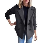 Lapel - Felpa da donna in maglia patchwork, stile casual, con doppio bordo, colore: blu, Nero , XXL
