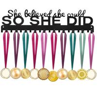 Lapetale Fashion Medal Hanger Display - She Believed She Could SO She Did - Personalized Medal Wall Hanger for Sport Race Runner Sturdy Black Steel Metal Over 60 Medals Easy to Install