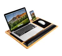 LAPGEAR Bamboo Pro - Tavoletta per computer portatile con poggiapolsi, tappetino per mouse e supporto per telefono, colore naturale, adatta per laptop fino a 17,3" e alla maggior parte dei tablet,