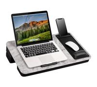 LAPGEAR Scrivania regolabile extra large con poggiapolsi in gel, tappetino per mouse, supporto per telefono, supporto per dispositivo e cuscino di rialzo - marmo bianco - adatto per computer portatili