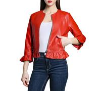 Laphilo Giacca Corta Donna Ecopelle Bolero con Cerniere Manica Lunga Jacket senza collare cod. 7720