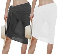 Pareo Copricostume Donna Chiffon Corto Mare Spiaggia Vacanza (cod. 6089) (Nero+Bianco Lungo)