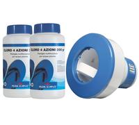 LAPI-CLORO 4 AZIONI- 10 PASTIGLIE DA 200GR(X2)+PORTA CLORO DOSATORE GALLEGGIANTE