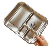 Lapiglo Piatto da pranzo con scomparto in acciaio inossidabile, vassoio per alimenti diviso da 26 21 cm, per bambini e adulti, resistente alla ruggine, facile da pulire, argento (A)