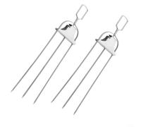 Lapiglo Spiedino piatto riutilizzabile per barbecue, adatto per carne e pollo, design a tre rebbi con asta di spinta per evitare il rotolamento, griglia in acciaio inox (2 forchette per griglia)