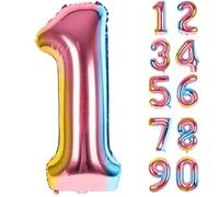 LAPONO Palloncini Compleanno 1 Numero Colorati, Arcobaleno Numeri Elio Giganti (83cm) Palloncini Gonfiar Foil Palloncino Decorazioni Festa Compleanno Anniversario Battesimo Laurea