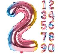 LAPONO Palloncini Compleanno 2 Numero Colorati, Arcobaleno Numeri Elio Giganti (83cm) Palloncini Gonfiar Foil Palloncino Decorazioni Festa Compleanno Anniversario Battesimo Laurea