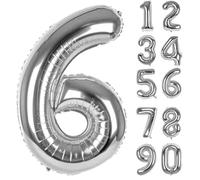 LAPONO Palloncini Compleanno 6 Anni Argento, Numero 6 Elio Giganti (83cm) Palloncini Gonfiar Foil Numeri Palloncino Decorazioni Festa Compleanno 6 Anno Anniversario Battesimo Laurea