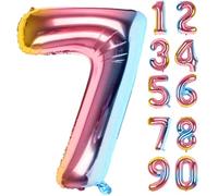 LAPONO Palloncini Compleanno 7 Numero Colorati, Arcobaleno Numeri Elio Giganti (83cm) Palloncini Gonfiar Foil Palloncino Decorazioni Festa Compleanno Anniversario Battesimo Laurea