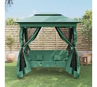 LAPOOH Gazebo con Panca a Dondolo Convertibile Verde Tessuto e Acciaio,Prato e giardino,Vita all'aperto,Altalene da patio-363327