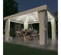 LAPOOH Gazebo con Tende e Stringa di Lu Ci LED 4X Bianco Crema,Gazebo,Impermeabile,Anti UV,Gazebo da Giardino,Gazebo Esterno(SPU:3070353)