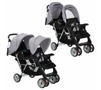 LAPOOH Passeggino Gemellare a Tandem in Acciaio Grigio e Nero,Bebè e Bimbi,Trasporto Bebè,Passeggini(SPU:10113)