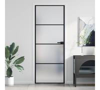LAPOOH Porta per Interni Nera 76x201,5cm Vetro Temperato e Alluminio,Porta Interna,Porte da Interno,Porte Interne Casa-155117