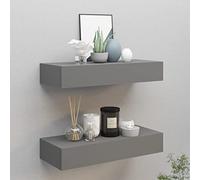 LAPOOH Scaffali con Cassetti da Parete 2 pz Grigio 60x23,5x10 cm MDF,Scaffali da Parete,Mensole da Muro,Scaffale Sospeso da Parete(SPU:330260)