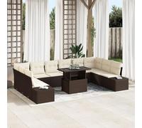 LAPOOH Set Divano da Giardino 11 Pezzi Marrone e Crema Rattan, Poliestere,Set Divano da Giardino,Set Divano da Esterno,Divanetto da Esterno,Arredamento Giardino Esterno-3349254