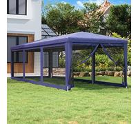 LAPOOH Tenda per Feste con 8 Pareti Laterali in Rete Blu 3x9 m HDPE,Tenda per Feste,Impermeabile,Tenda da Giardino Anti-UV-319242