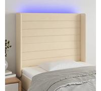 LAPOOH Testiera Conde in tessuto color crema, 83 x 16 x 118/128 cm, testiera moderna, testiere letto, mobili da camera, letto testiera, mobile testiera