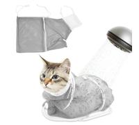 LAPQOS Accessori per la cura delle unghie dei gatti,Sacchetto per il lavaggio dei gatti di terza generazione, con struttura in rete regolabile, traspirante, grigio e bianco.
