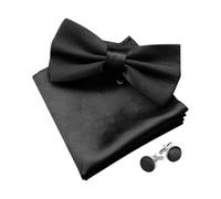 LAPQOS Papillon da uomo,Set di accessori da uomo in tre pezzi per abito nero: papillon, fazzoletto da taschino, gemelli, ideale per occasioni di lavoro e matrimoni.