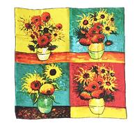 laprée - Sciarpa di Seta 100% Naturale Foulard di Seta Quadrato Scialle Donna Stampa Sciarpa Quadrata 90 * 90 cm Riproduzione del Dipinto Van Gogh Girasole