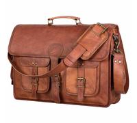 Laptop Messenger Bag Vintage Handmade In Vera Pelle Marrone Borsello Spalla