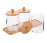 LAPYAPPE 1set Cotton Ball Swab Jar con Coperchio in Bambù Porta Dischetti Struccanti Cotton Fioc e Cosmetici Organizer Trasparente per Bagno Camera da Letto o Scrivania